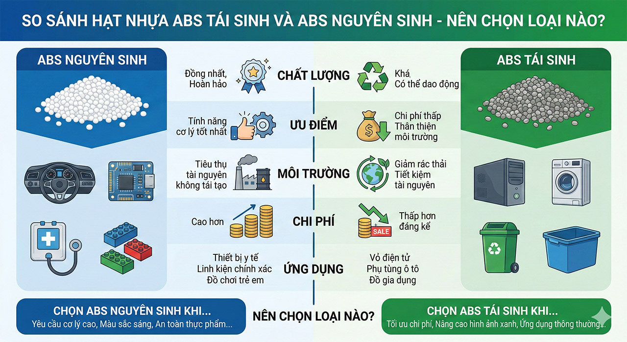 So Sánh Hạt Nhựa Tái Sinh ABS Và ABS Nguyên Sinh - Nên Chọn Loại Nào